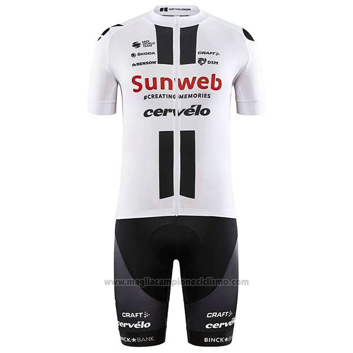 2020 Abbigliamento Ciclismo Sunweb Bianco Manica Corta e Salopette